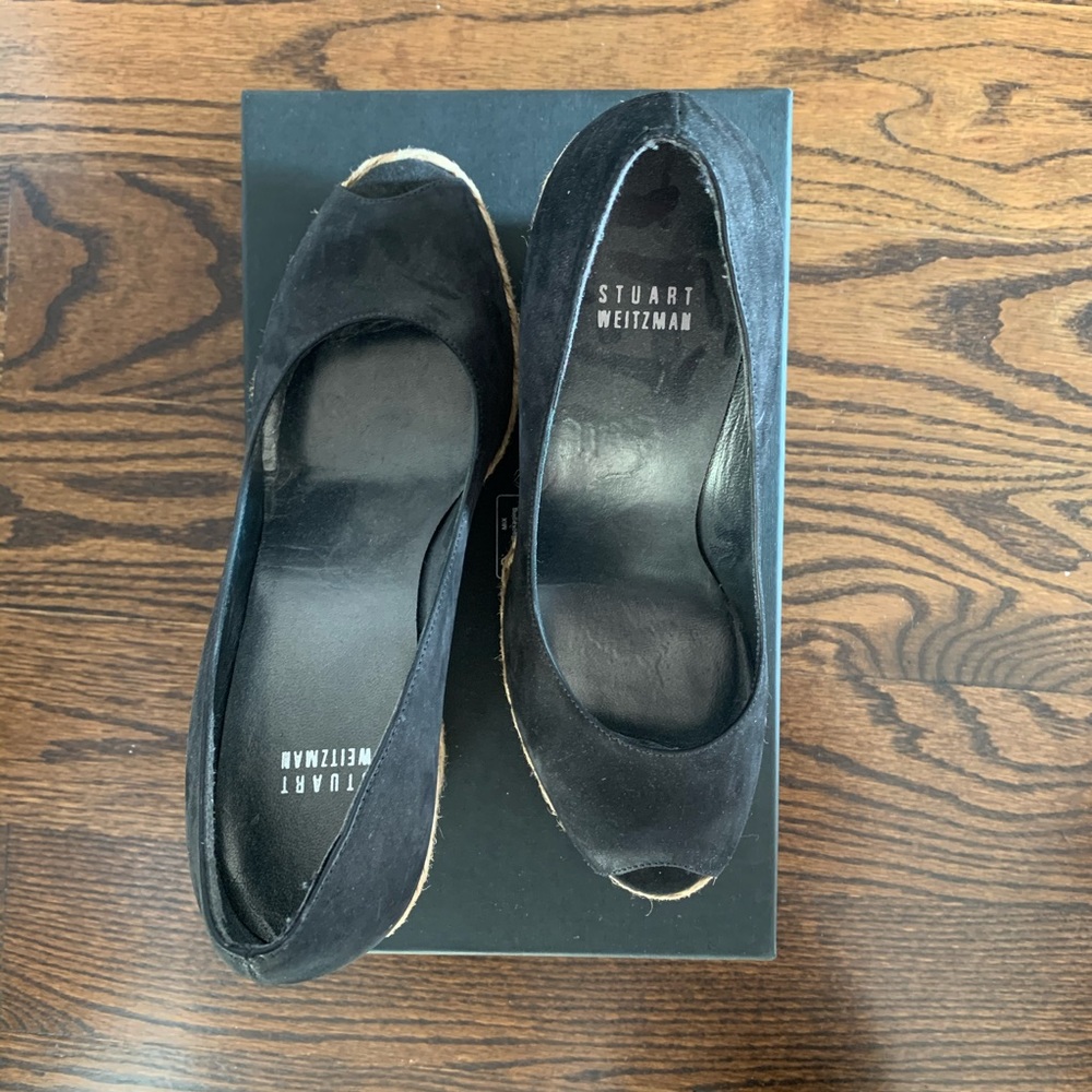 Stuart Weitzman Black Espadrille Wedges Size 9
